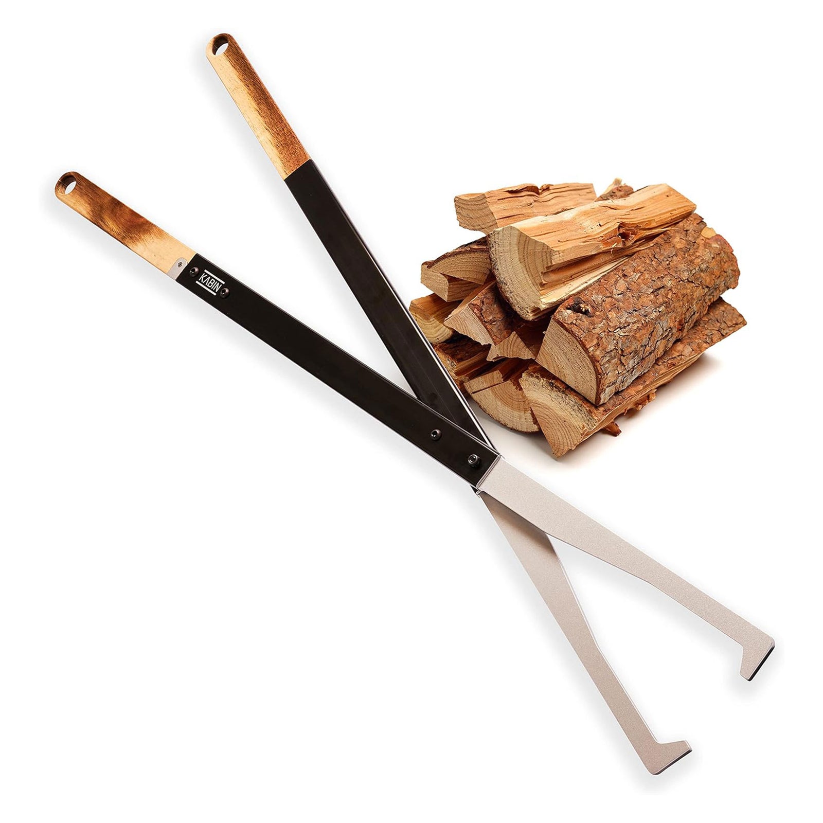 KABIN 38 Inch Fire Tongs Log Grabbers, Camping Fire Pit Fireplace Accessories - VMInnovations