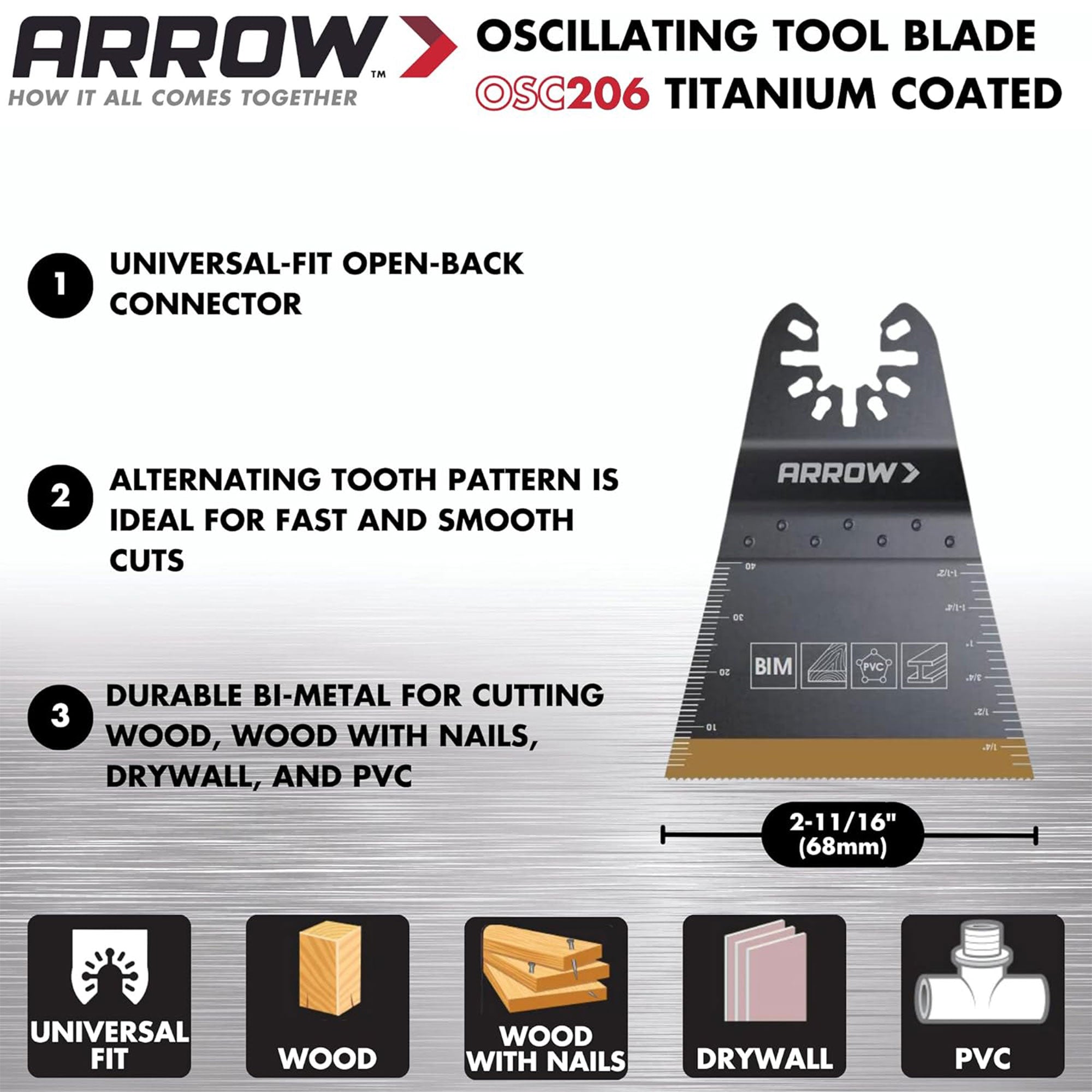 Arrow 2-11/16- Inches Titanium Wood & Nail Oscillating Tool Blade, 10 Piece