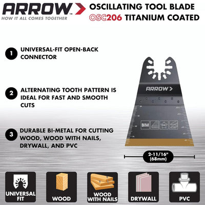 Arrow 2-11/16- Inches Titanium Wood & Nail Oscillating Tool Blade, 10 Piece