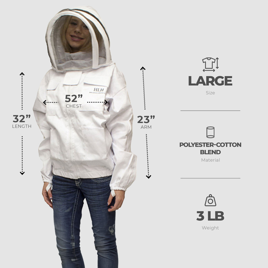 Harvest Lane Honey Beekeeping Jacket with Fencing Veil Headpiece, Large