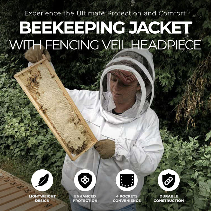 Harvest Lane Honey Beekeeping Jacket with Fencing Veil Headpiece, Large