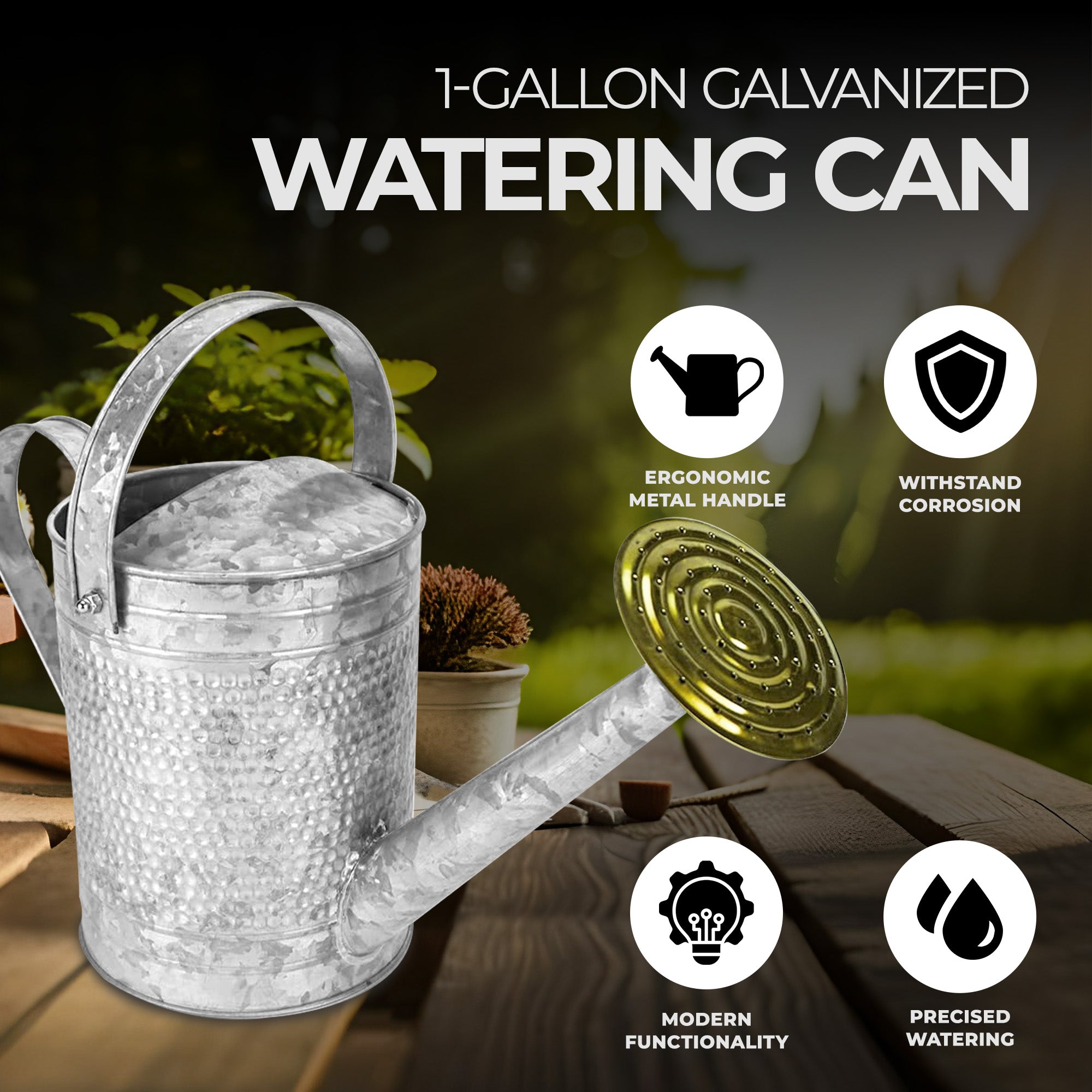 Jameson 1 Gallon Galvanized Watering Can with Handle (Open Box) - VMInnovations