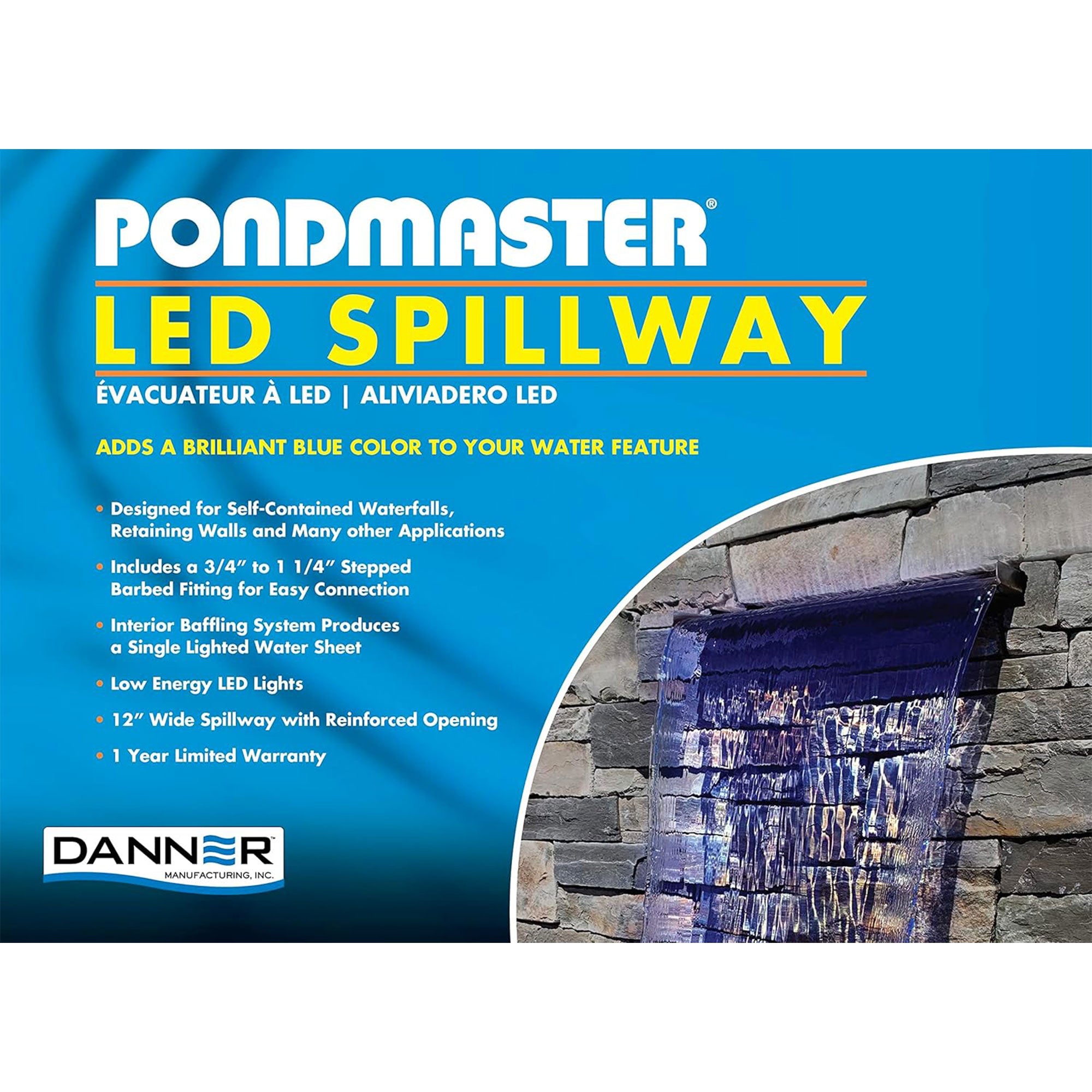 Pondmaster LED Lighted Waterfall 12 inch Spillway for Gardens or Pools(Open Box) - VMInnovations