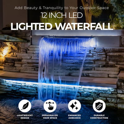 Pondmaster LED Lighted Waterfall 12 inch Spillway for Gardens or Pools, Blue