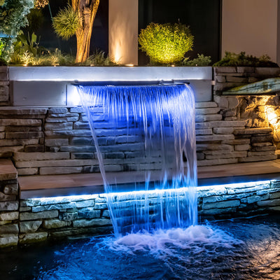 Pondmaster LED Lighted Waterfall 12 inch Spillway for Gardens or Pools, Blue - VMInnovations