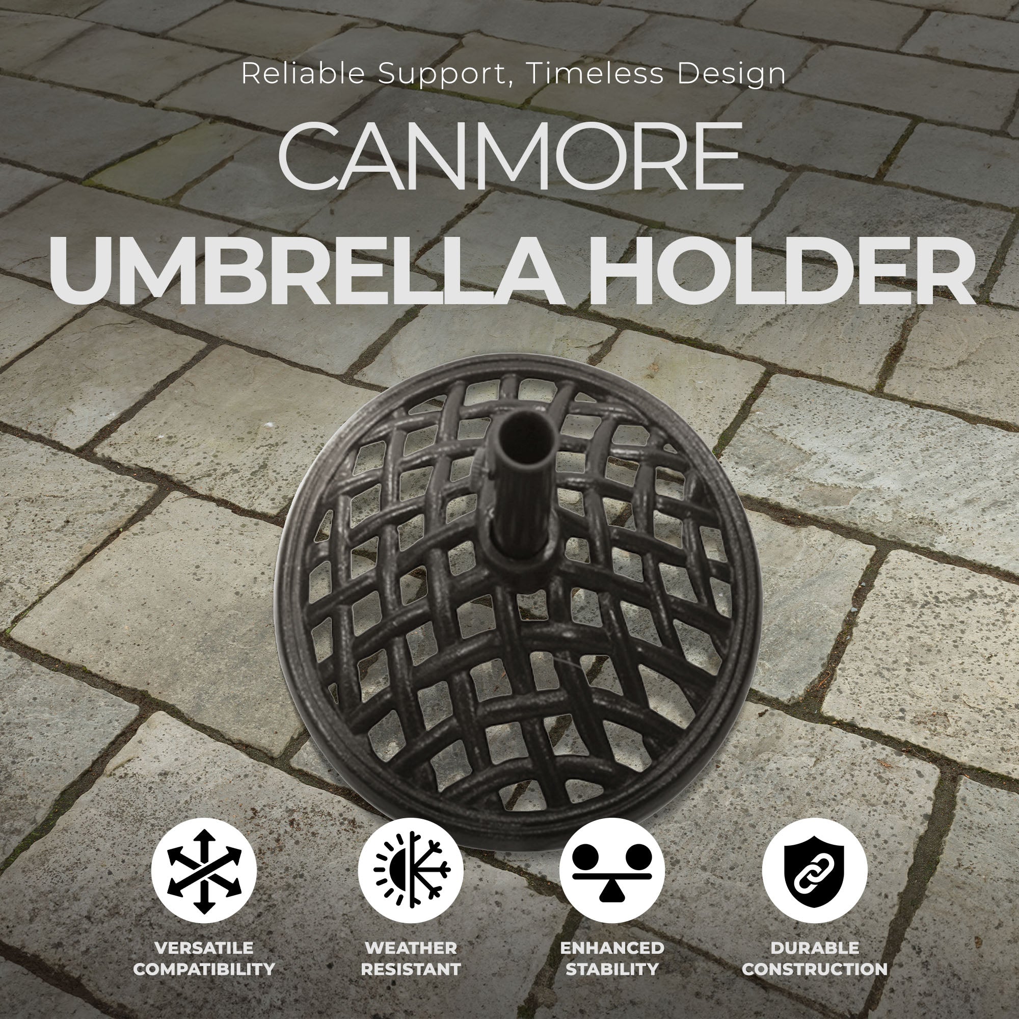 Four Seasons Courtyard Canmore 19" Cast Iron Patio Umbrella Base,Black(Open Box) - VMInnovations