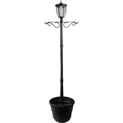 Sun-Ray Kenwick 7 Foot Single Head Solar Lamp Post & Planter, 1 Light, Bronze