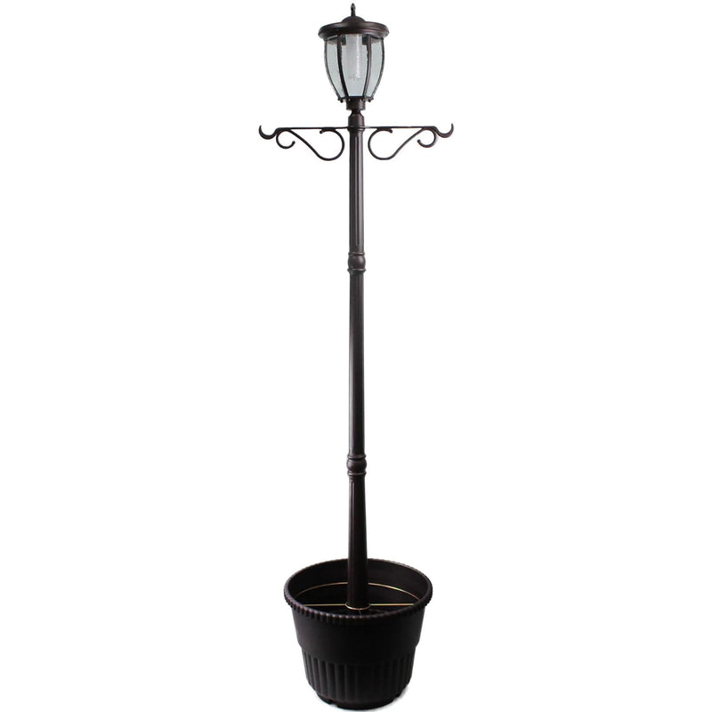 Sun-Ray Kenwick 7 Foot Single Head Solar Lamp Post & Planter, 1 Light, Bronze