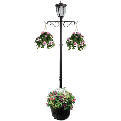 Sun-Ray Kenwick 7 Foot Single Head Solar Lamp Post & Planter, 1 Light, Bronze - VMInnovations