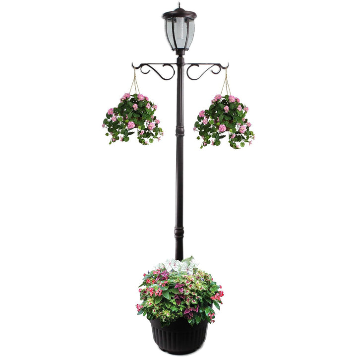 Sun-Ray Kenwick 7 Foot Single Head Solar Lamp Post & Planter, 1 Light, Bronze