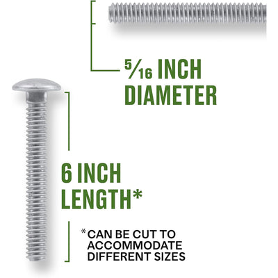Hillman .94" x 6 Galvanized Carriage Bolts for Wood or Metal Frame, (50 Pack) - VMInnovations