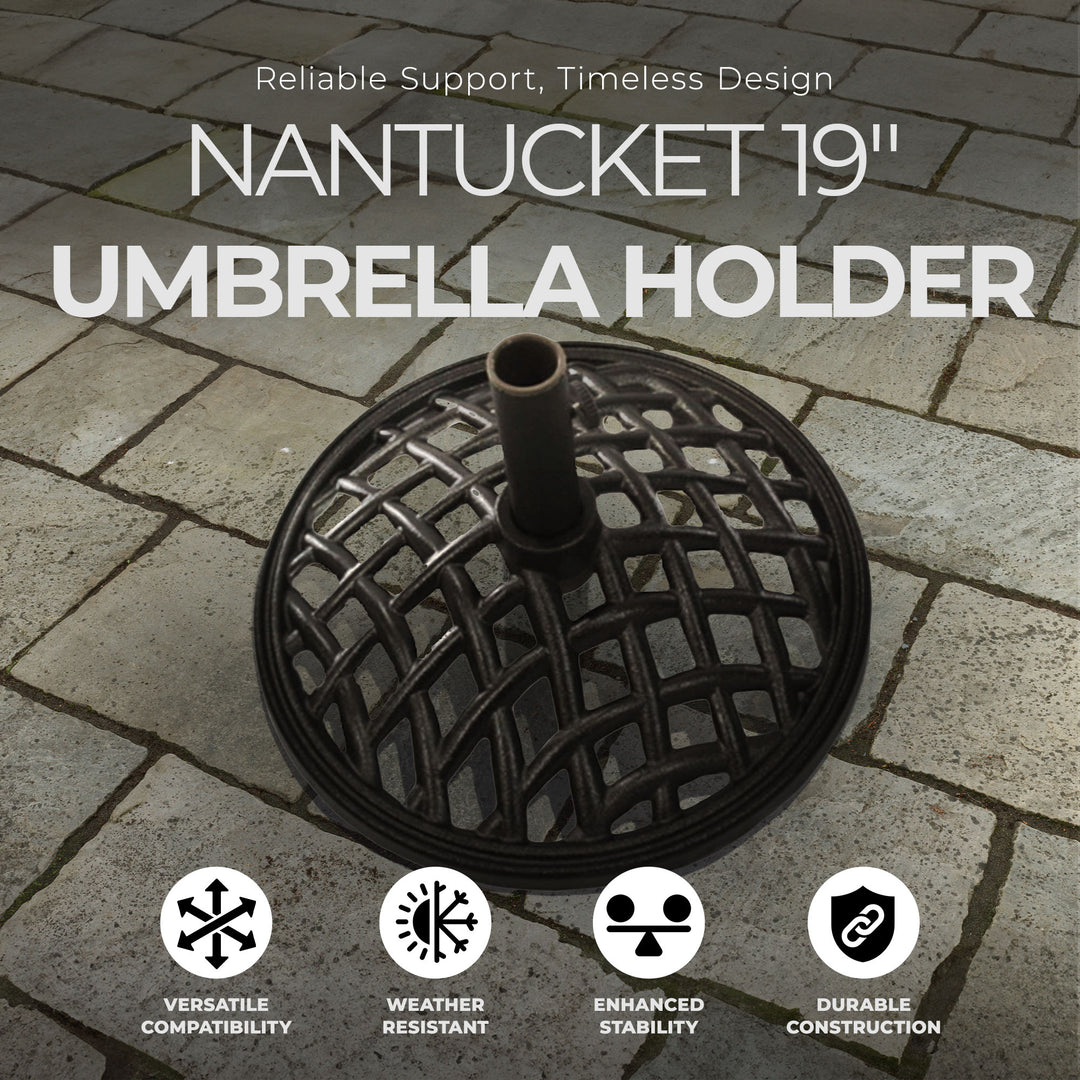 Four Seasons Courtyard Nantucket 19" All Weather Cast Iron Umbrella Base, Black