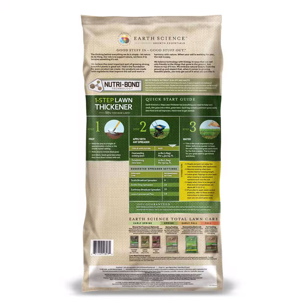 Earth Science 1 Step Sun & Shade Lawn Thickener Seed for Thin Lawns, 12 Pounds