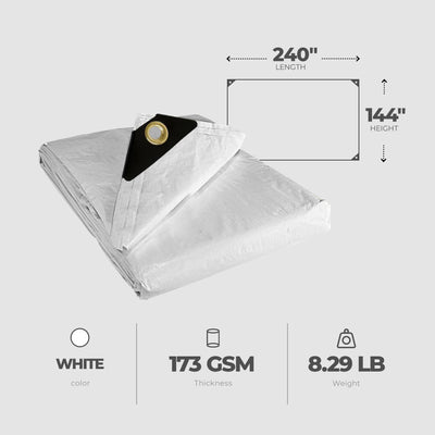 TruGuard 12 Foot x 20 Foot Fire Resistant Fire Retardant Construction Tarp, White - VMInnovations