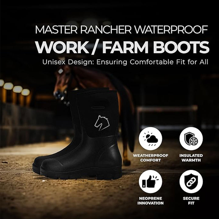 Master Rancher Heavy Duty Work Farm Boots Unisex Men's 10 Women's 12, Black