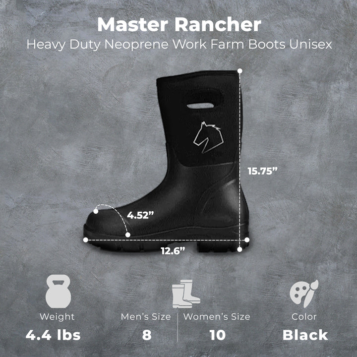 Master Rancher Heavy Duty Neoprene Work Farm Boots Unisex Men's 8 Women's 10