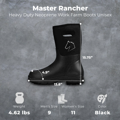 Master Rancher Neoprene Work Farm Boots Unisex Men's 9 Women's 11 (Open Box)