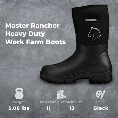 Master Rancher Heavy Duty Work Farm Boots Unisex Men's 11 Women's 13, (Open Box)