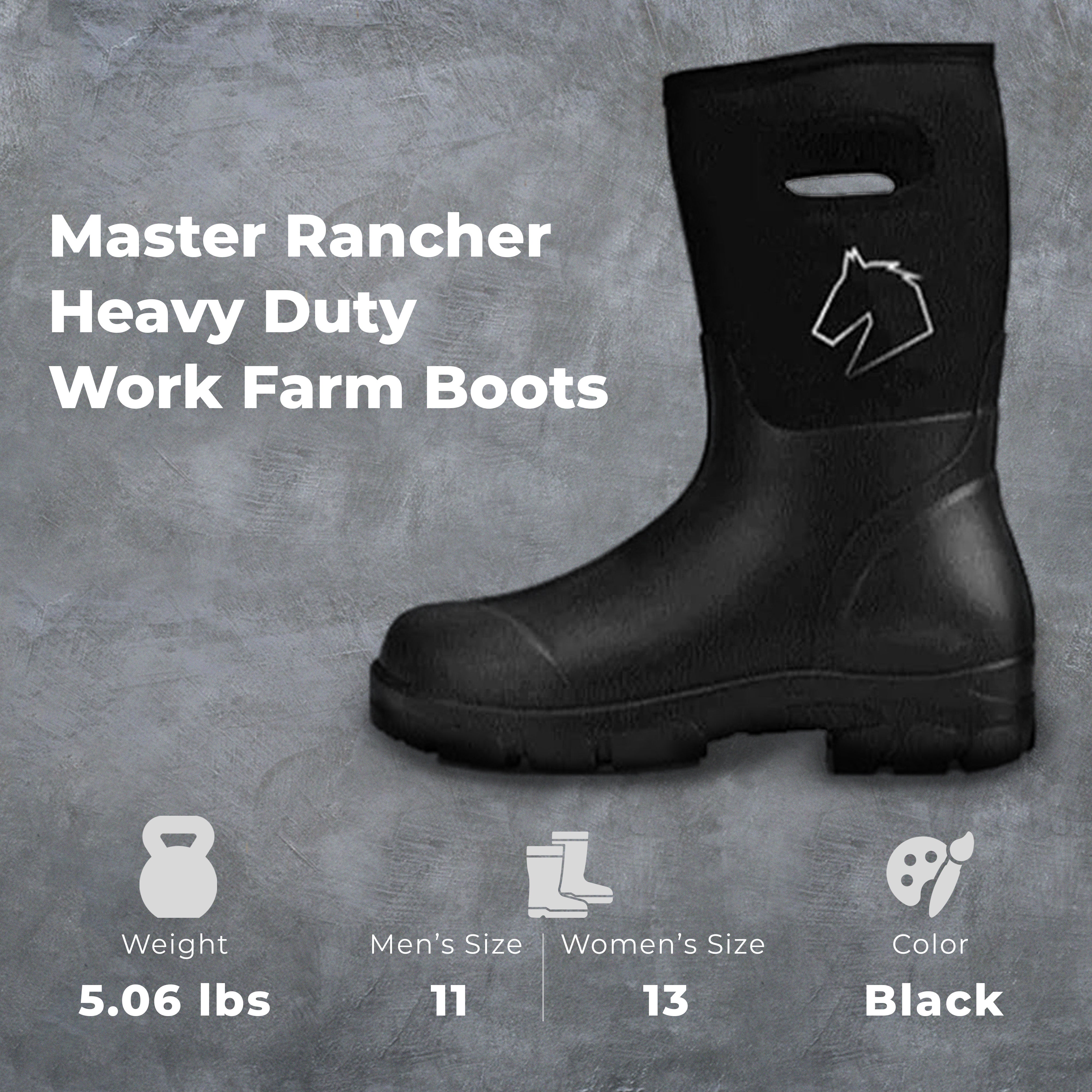 Master Rancher Heavy Duty Work Farm Boots Unisex Men's 11 Women's 13, (Open Box)