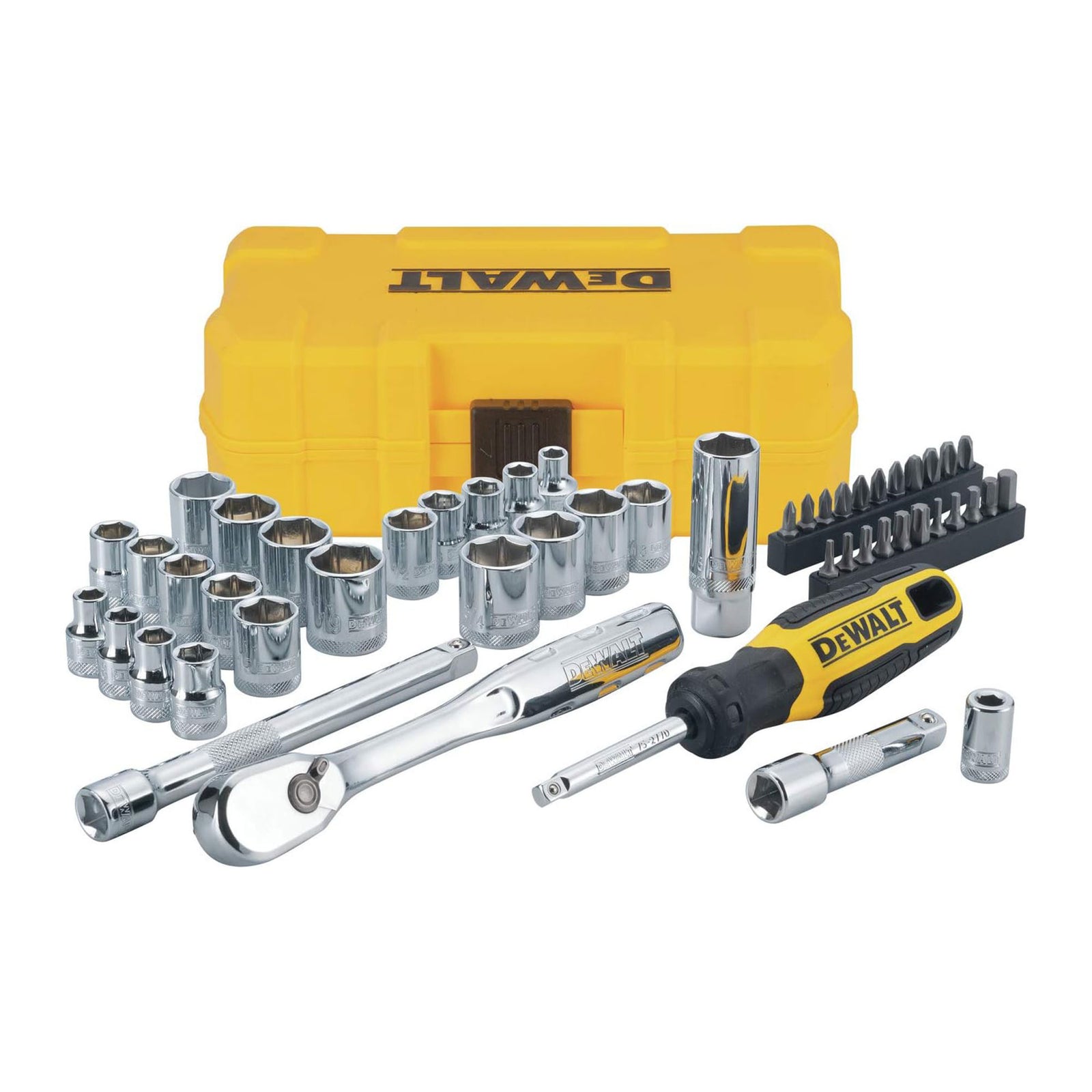 Dewalt 50 Piece 3/8 Inch Mechanics Hand Tool and Socket Set, SAE and Metric - VMInnovations