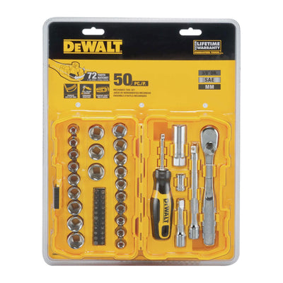 Dewalt 50 Piece 3/8 Inch Mechanics Hand Tool and Socket Set, SAE and Metric - VMInnovations