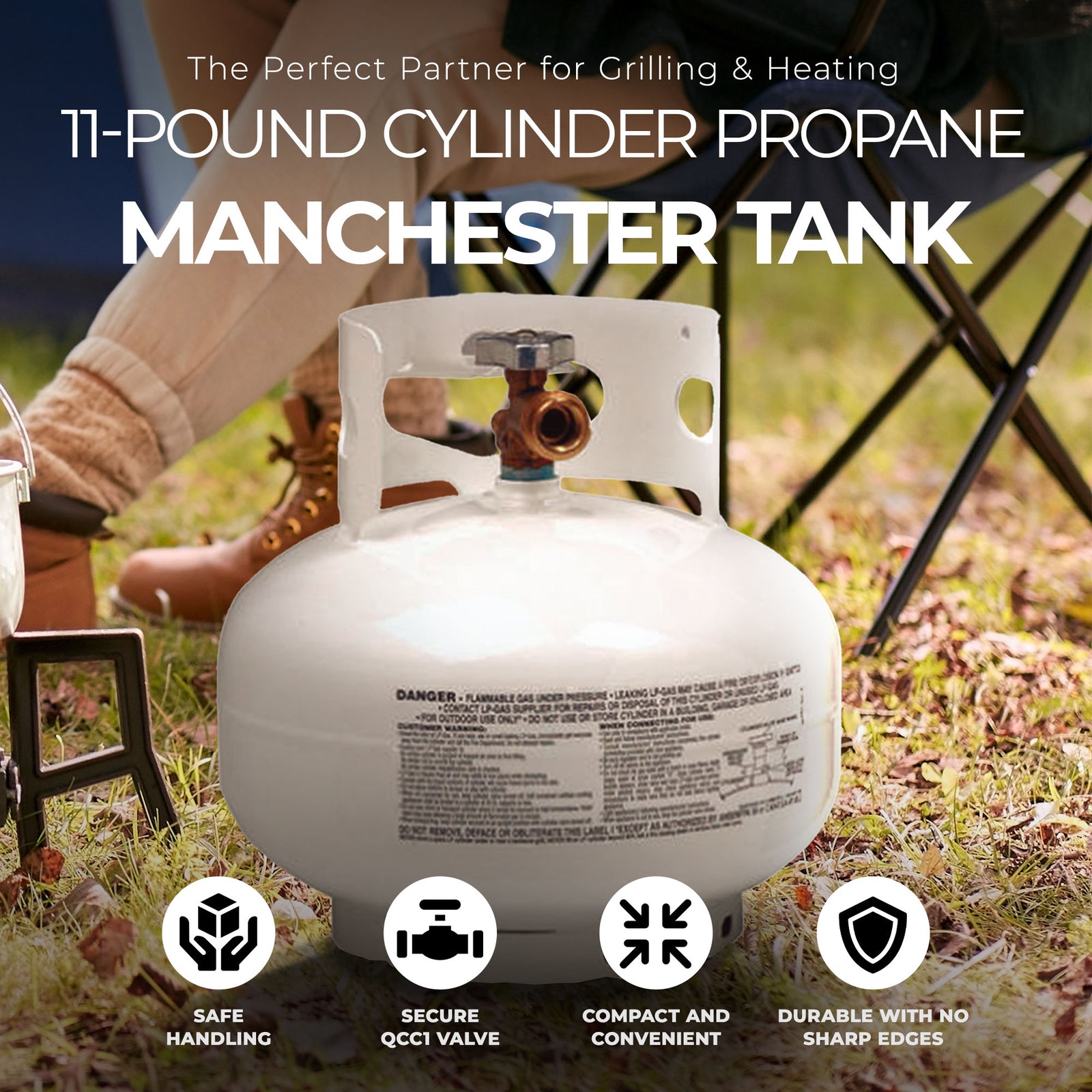 Manchester Tank 11 Pound Vertical Cylinder Propane Tank with Scalloped Footring - VMInnovations