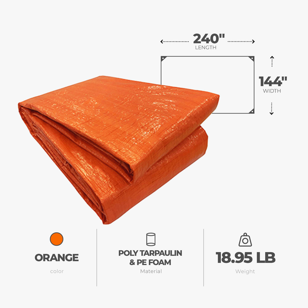 TruGuard 12 Foot x 20 Foot Concrete Curing Blanket Construction Tarp, Orange