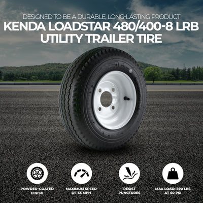 Kenda Loadstar 480/400-8 LRB Utility Trailer Tire and 4-Hole Custom Spoke Wheel - VMInnovations