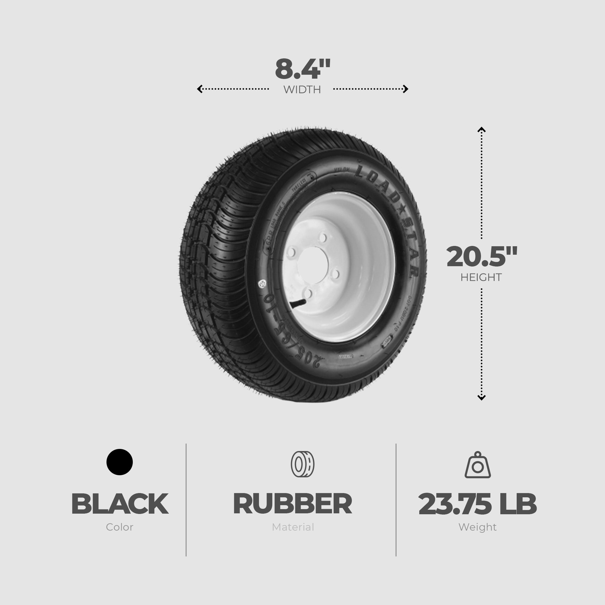 Kenda Loadstar 205/65-10 LRC Utility Trailer Tire and 4-Hole Custom Spoke Wheel - VMInnovations