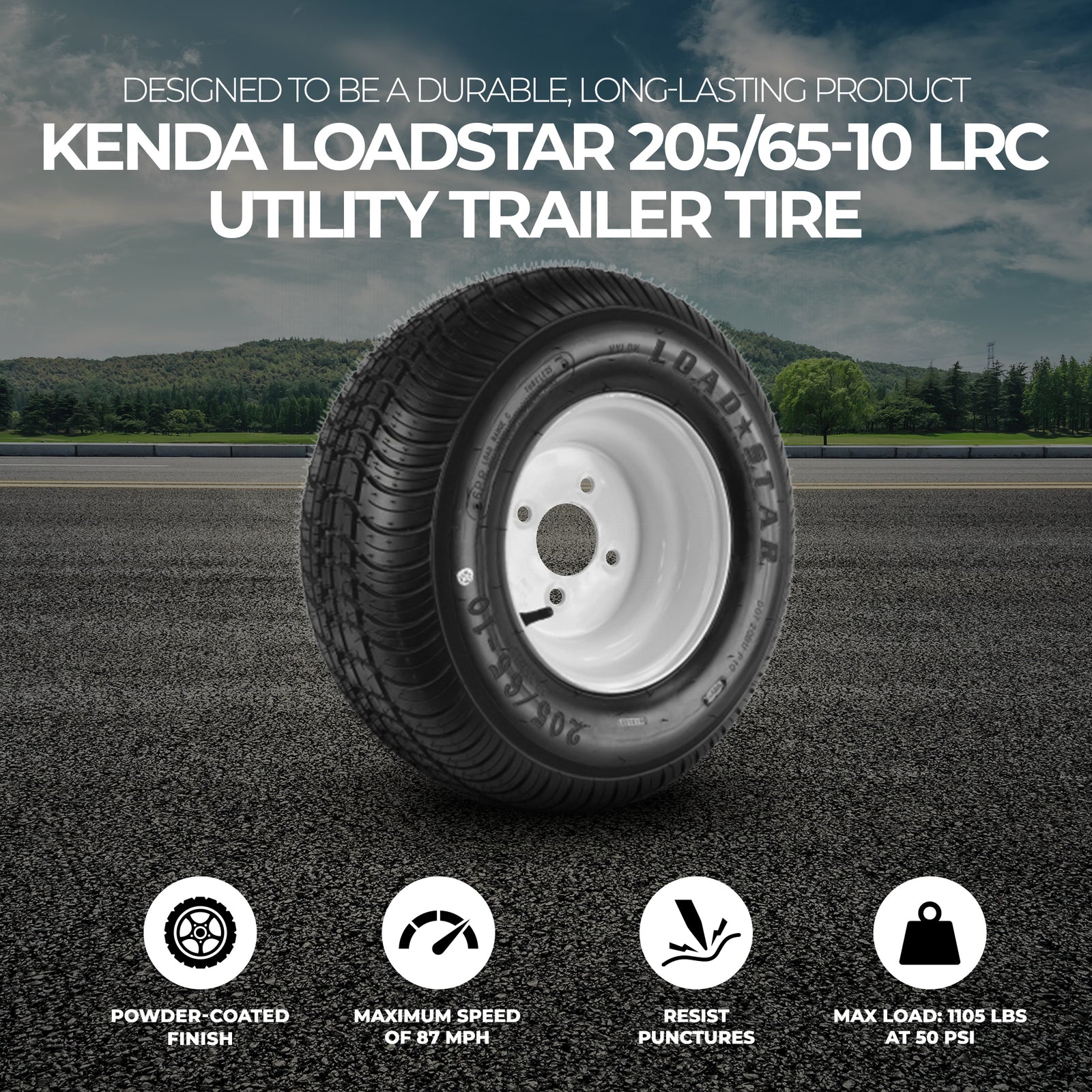 Kenda 205/65-10 LRC Utility Trailer Tire and 4-Hole Custom Spoke Wheel(Open Box) - VMInnovations