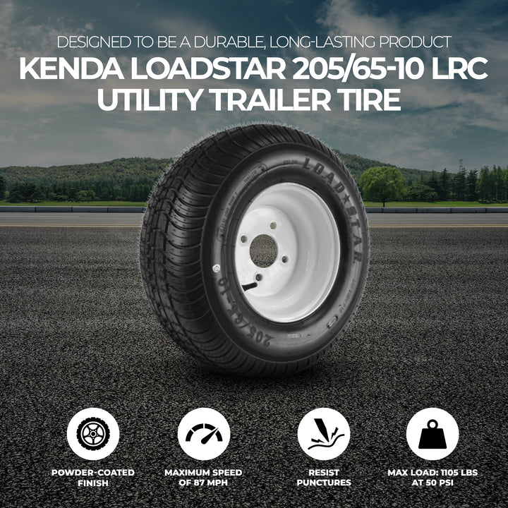 Kenda Loadstar 205/65-10 LRC Utility Trailer Tire and 4-Hole Custom Spoke Wheel