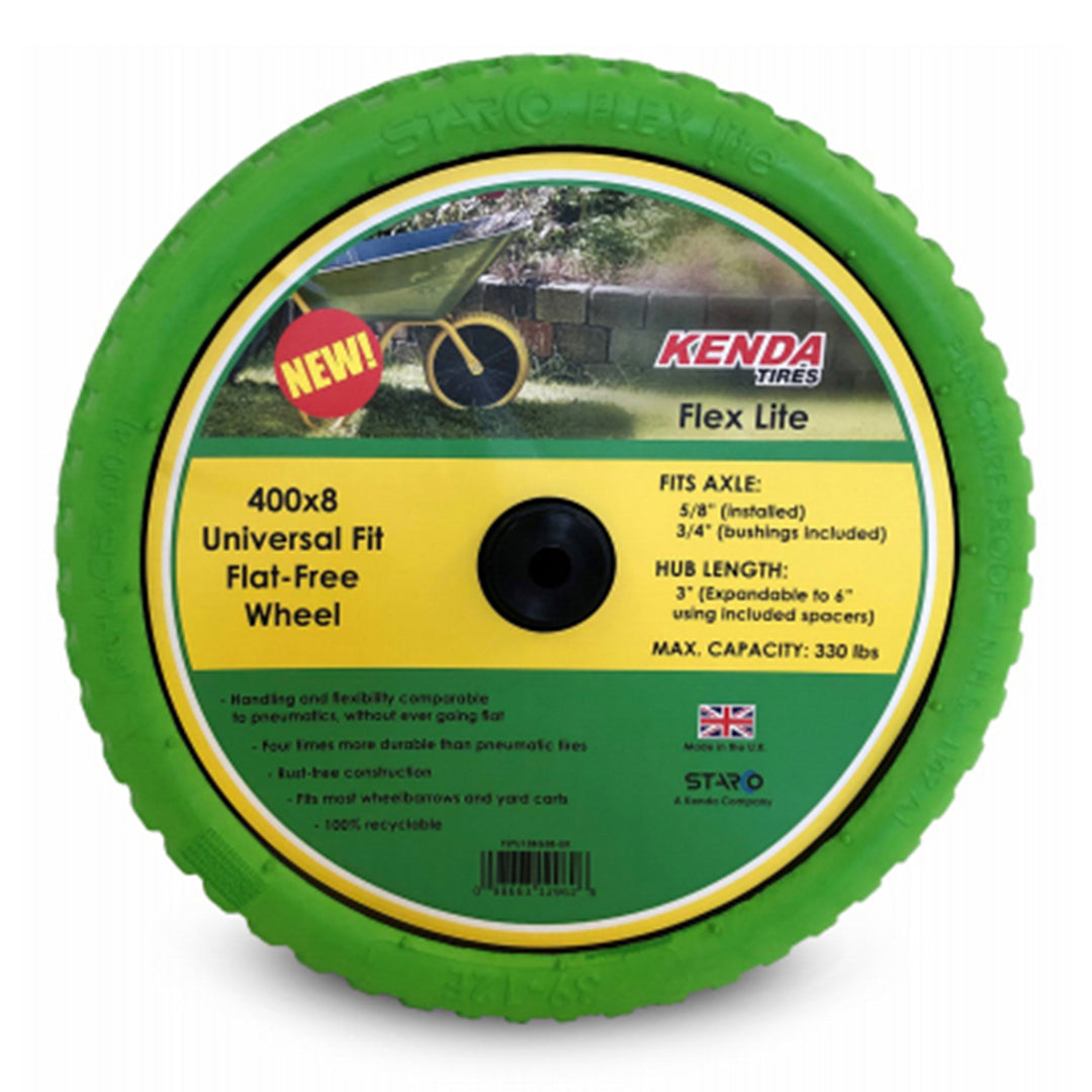 Kenda Flex Lite 15 Inch Flat Free Tire Wheelbarrow Wheel, Universal Fit, Green