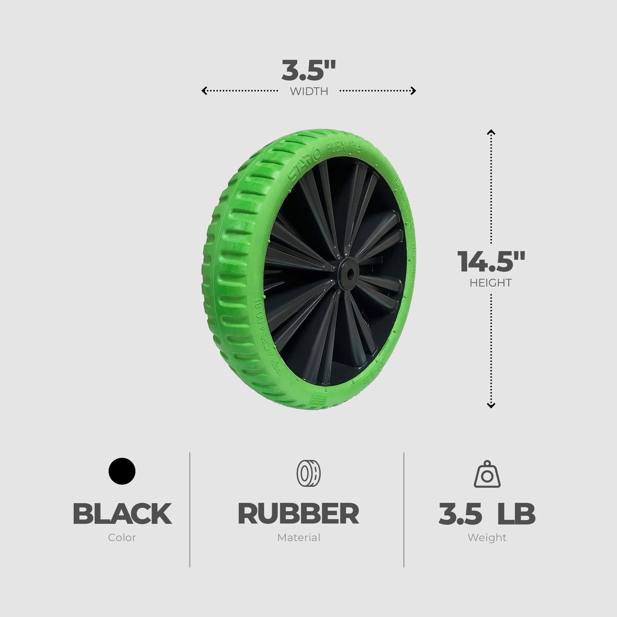 Kenda Flex Lite 15 Inch Flat Free Tire Wheelbarrow Wheel, Universal Fit, Green - VMInnovations