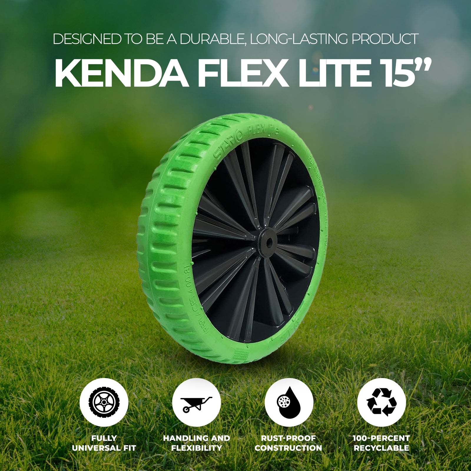Kenda Flex Lite 15 Inch Flat Free Tire Wheelbarrow Wheel, Universal Fit, Green - VMInnovations