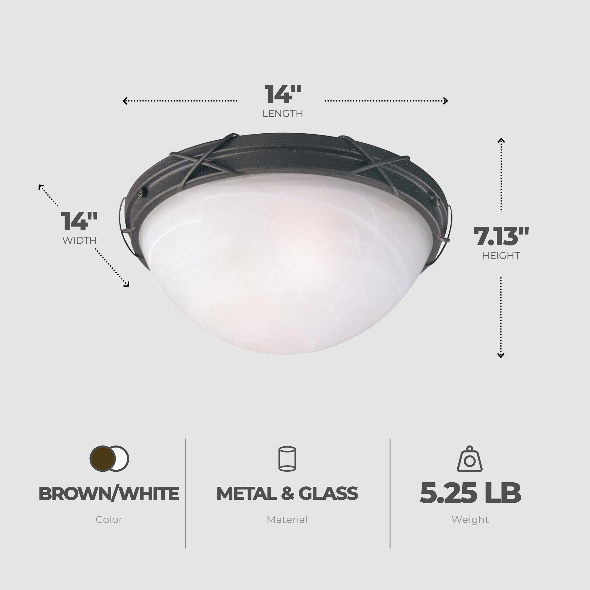 Westinghouse 12 x 5" Ceiling Light Fixture, Brown Patina & White Alabaster Glass - VMInnovations