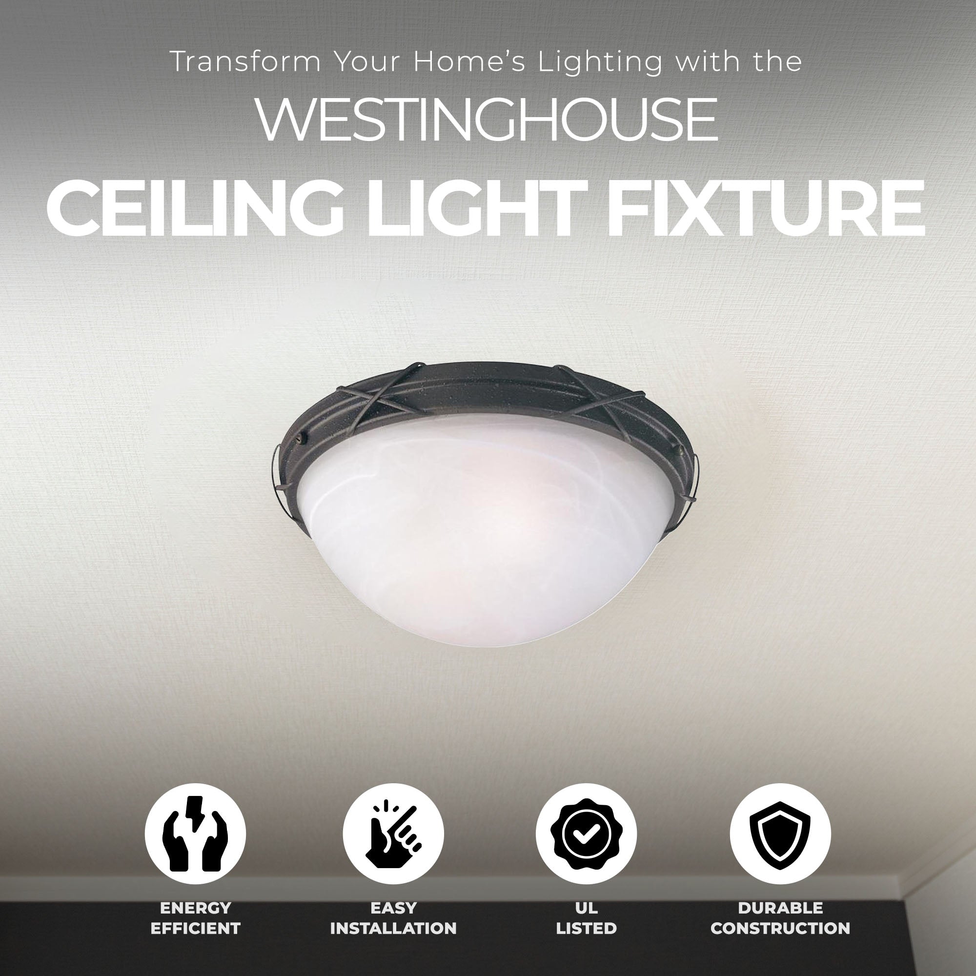 Westinghouse 12 x 5" Ceiling Light Fixture, Brown Patina & White Alabaster Glass - VMInnovations