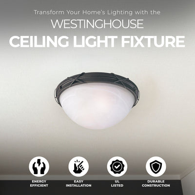 Westinghouse 12 x 5" Ceiling Light Fixture, Brown Patina & White Alabaster Glass - VMInnovations