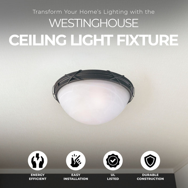 Westinghouse 12 x 5" Ceiling Light Fixture, Brown Patina & White Alabaster Glass