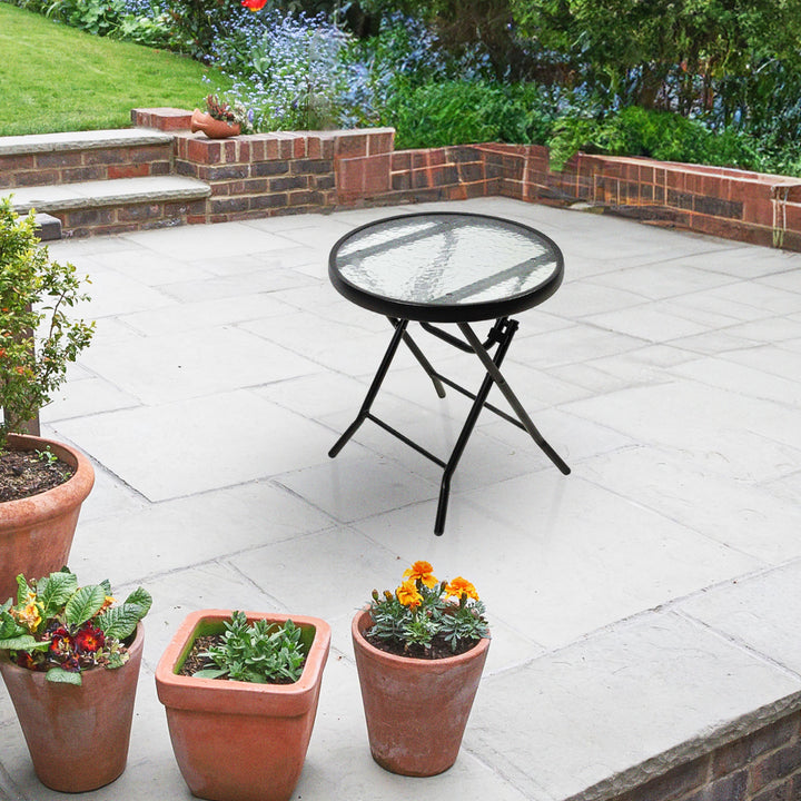 Four Seasons Courtyard 16 Inch Foldable Steel Round Side Table, Black (Open Box) - VMInnovations