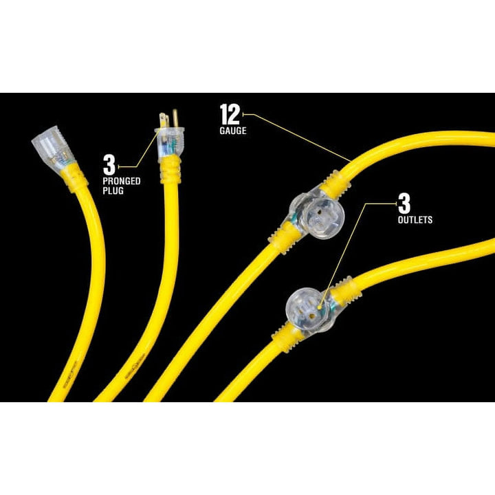 Southwire Yellow Jacket 25' Industrial Commercial 3 Outlet Extension Power Cord