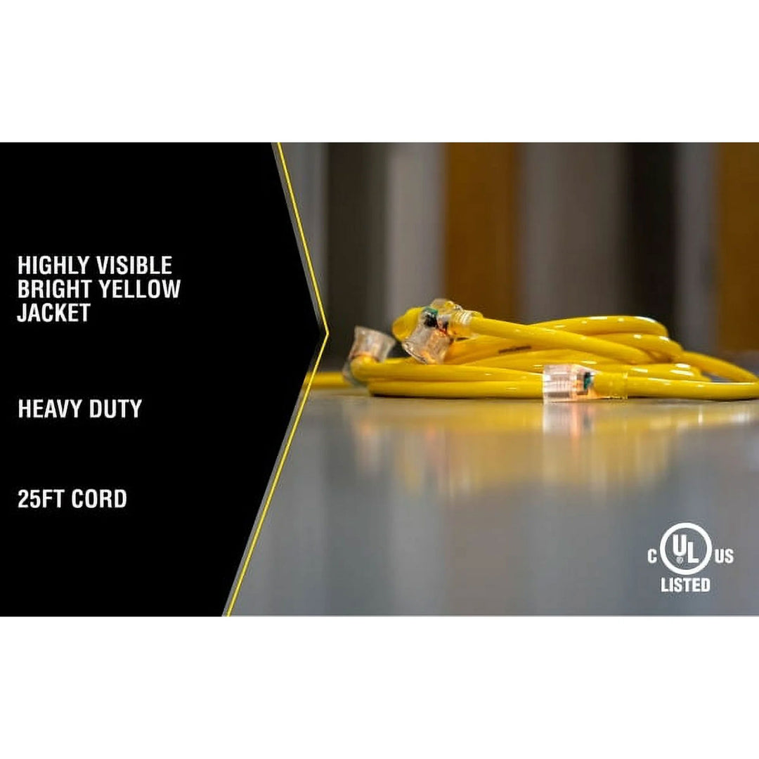 Southwire Yellow Jacket 25' Industrial Commercial 3 Outlet Extension Power Cord