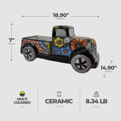 Avera Products Ceramic Vintage Truck Planter with Earthenware Clay for Plants - VMInnovations