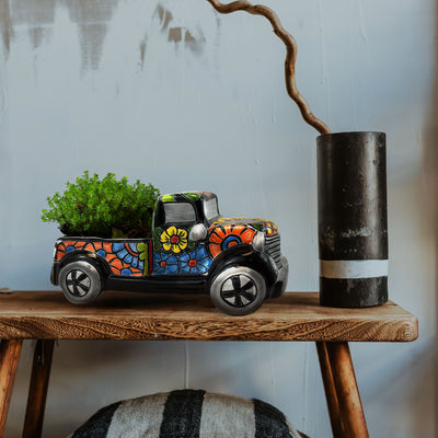 Avera Products Ceramic Vintage Truck Planter with Earthenware Clay for Plants - VMInnovations