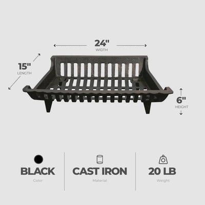 Panacea 24" Cast Iron Fireplace Grate for Fireplace Logs& Holders (Open Box) - VMInnovations