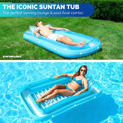 Swimline Original Suntan Tub Relaxing Outdoor Water Lounge Float, Blue (3 Pack) - VMInnovations