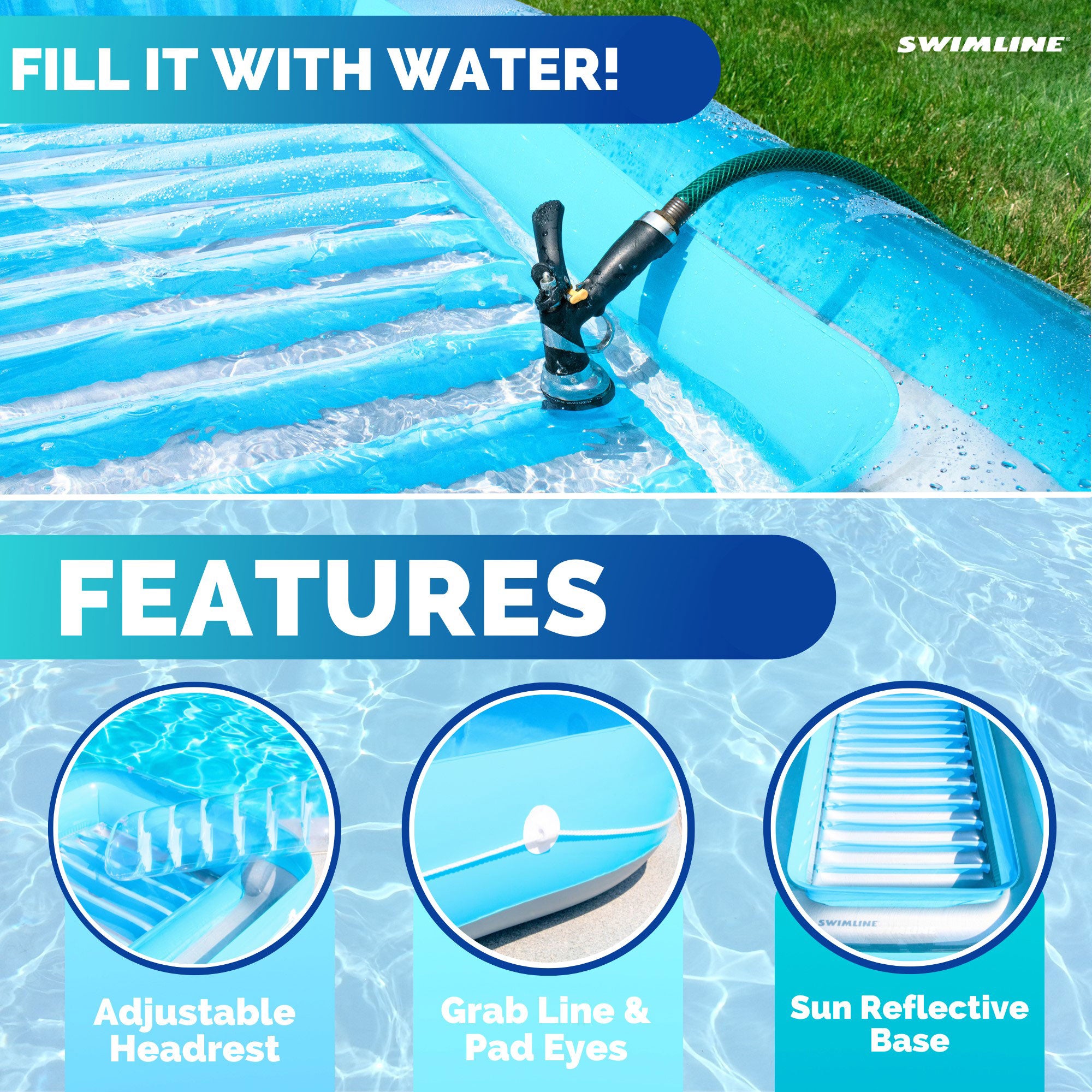 Swimline Original Suntan Tub Relaxing Outdoor Water Lounge Float, Blue (3 Pack) - VMInnovations