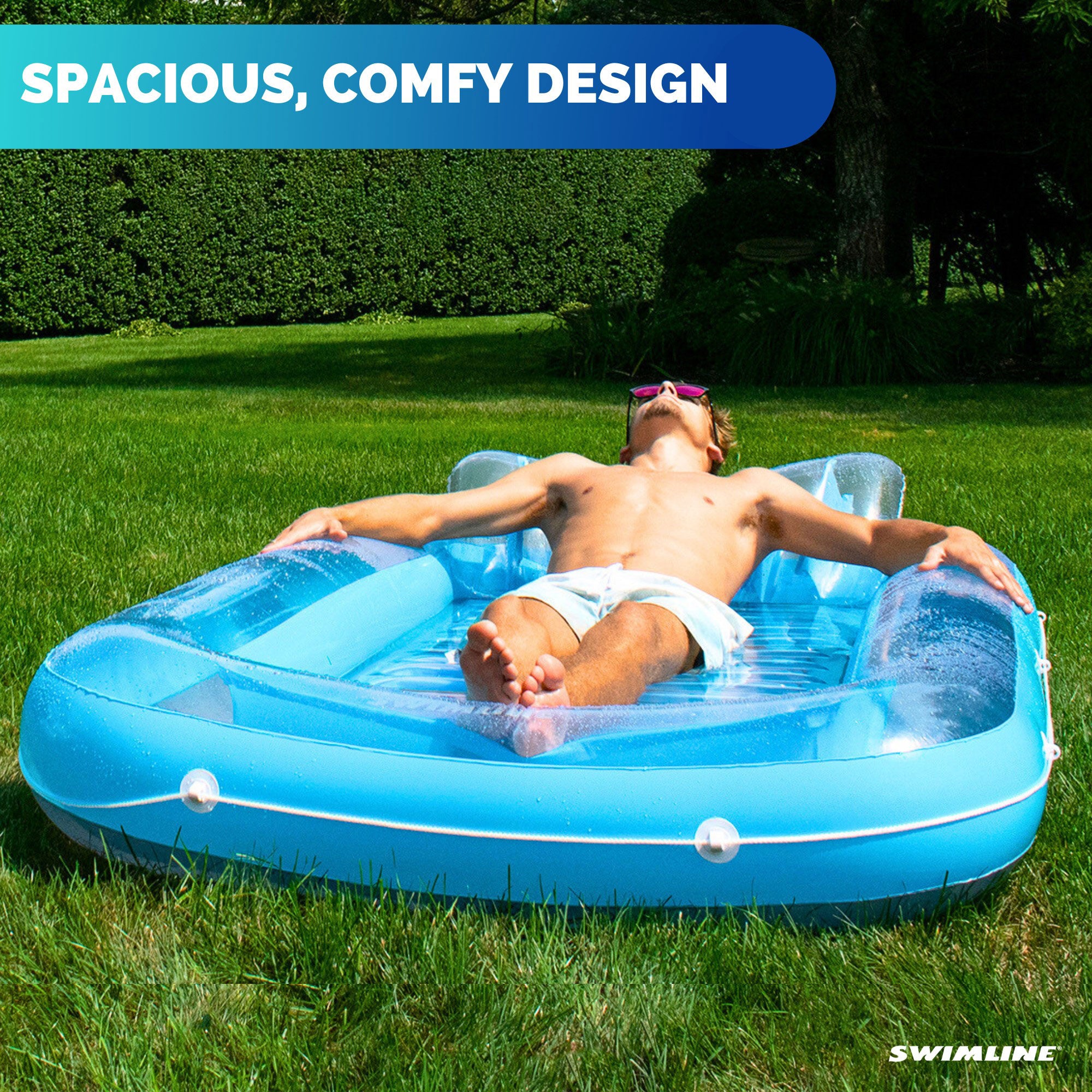 Swimline Original Suntan Tub Relaxing Outdoor Water Lounge Float, Blue (3 Pack) - VMInnovations