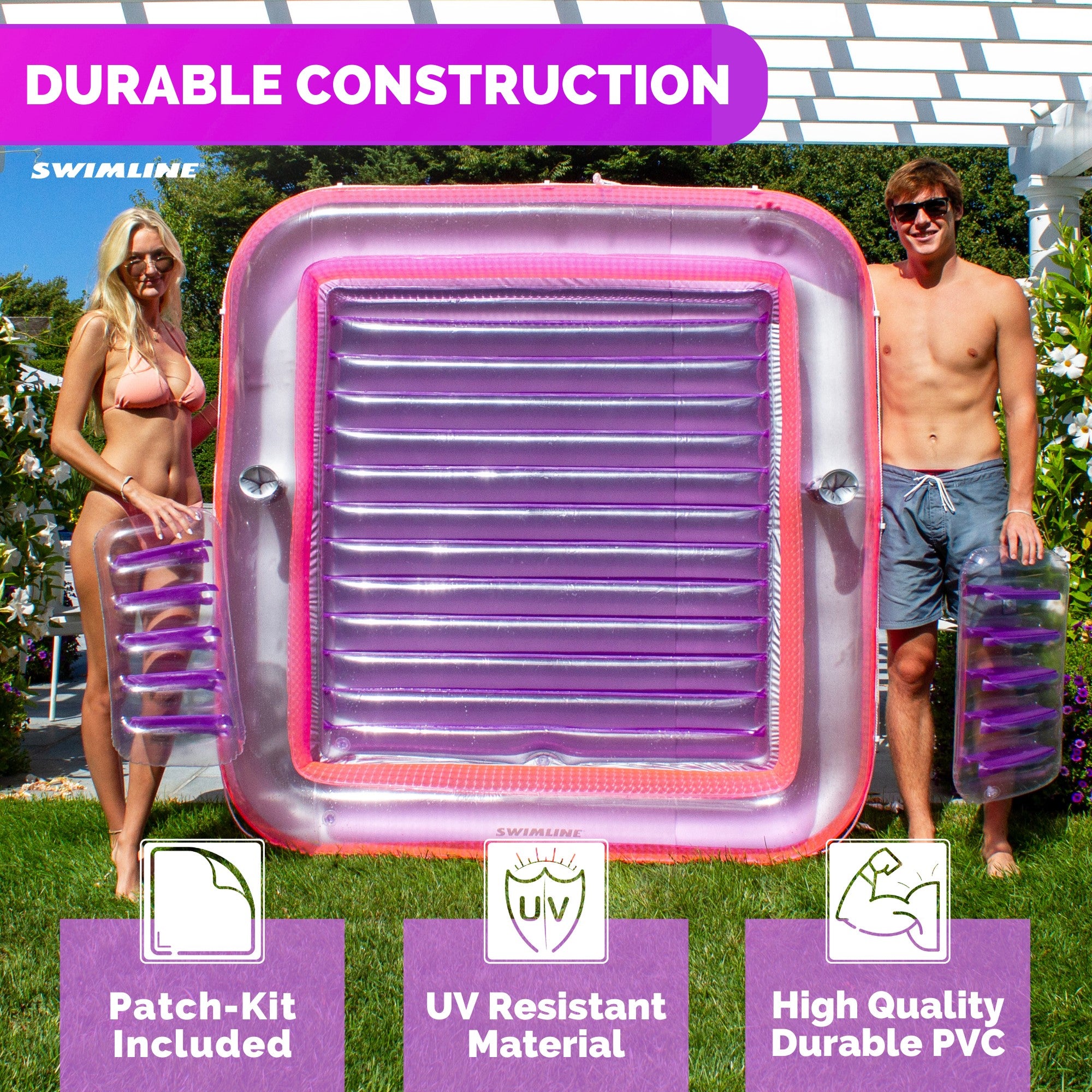 Swimline Original XL Suntan Tub Outdoor Water Lounge Float, Pink/Purple (3 Pack) - VMInnovations
