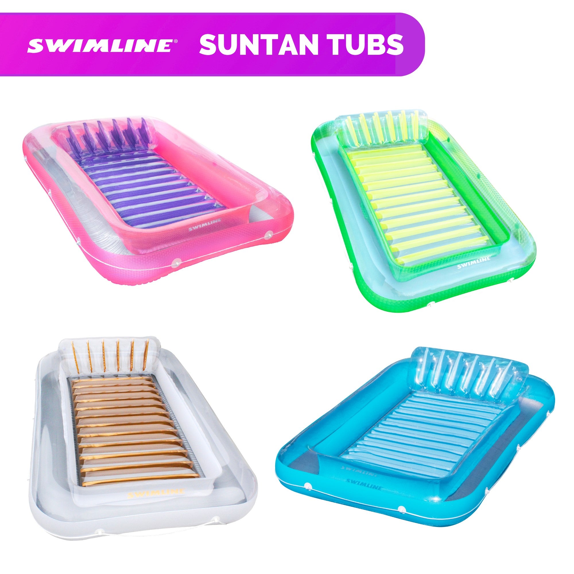 Swimline Original XL Suntan Tub Outdoor Water Lounge Float, Pink/Purple (3 Pack) - VMInnovations