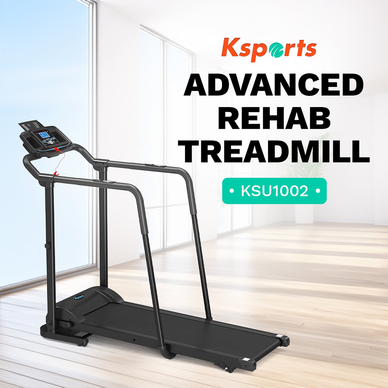 Ksports Advanced Rehab Treadmill 2.25 Horsepower Motor, Bluetooth Kinomap, Black - VMInnovations